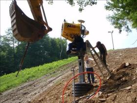 Crews install one of the 50 new snow guns at Hidden Valley Four Seasons Resort in Pennsylvania.