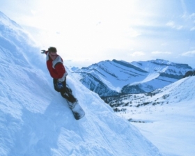 A boarder on the slopes of Lake Louise, Alberta.