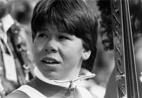 Diann Roffe, Olympian and US Ski Team member, at a World Cup race at Waterville Valley in 1985