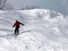 Skier at Wolf Ridge, N.C. handles steep terrain.
