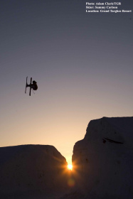 Sammy Carlson taking flight at Grand Targhee, Wyo. Photo by Adam Clark/TGR.